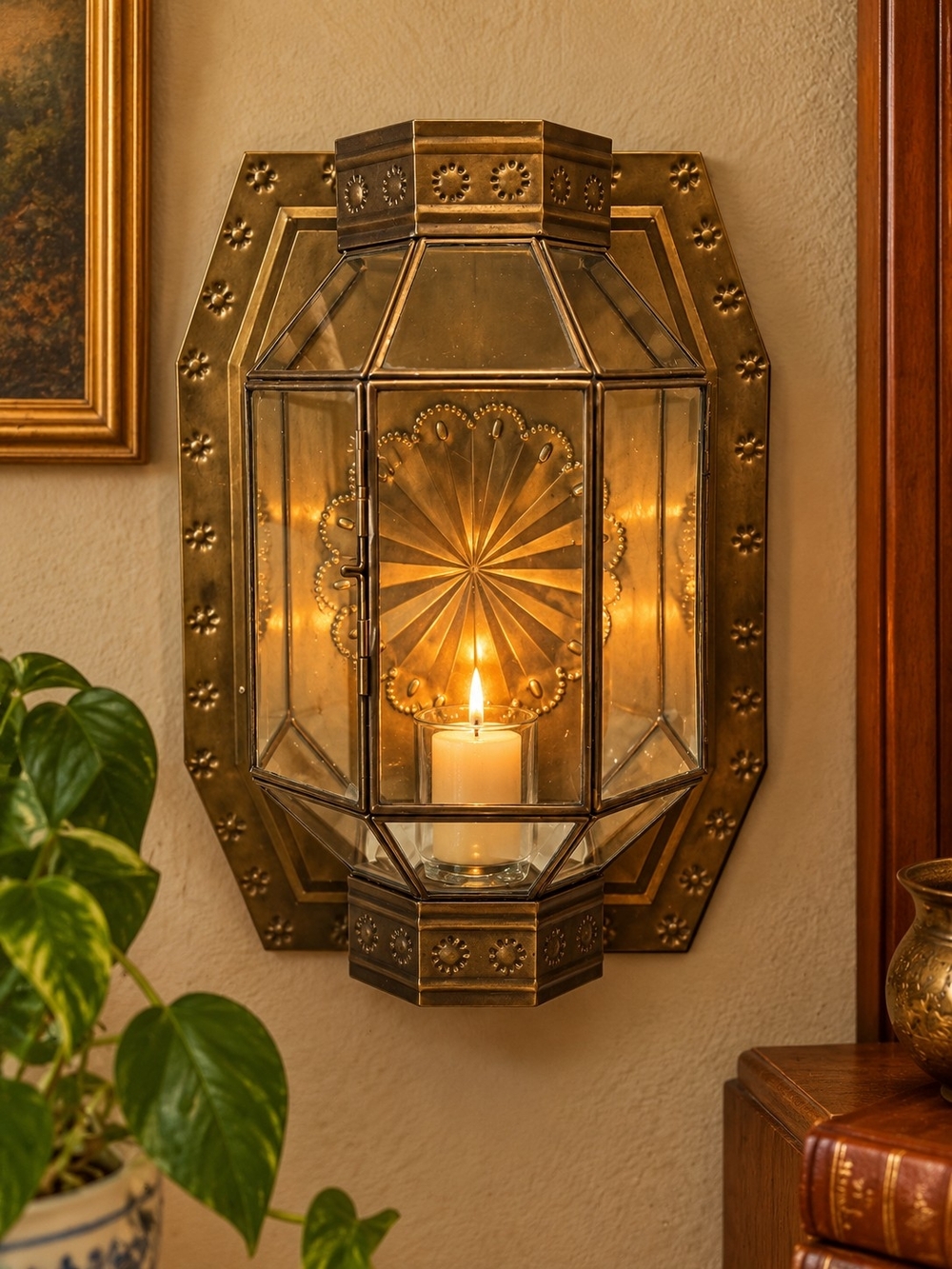Brass Wall Lantern Candle Sconce - Classic Home Accents
